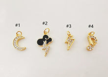 Load image into Gallery viewer, Moon, Cloud Lighting, Phonetic Charm, Enemal CZ Pave Pendant, 18K Gold Plated, Bracelet Making Charm, Jewelry Findings S1014