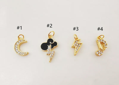 Moon, Cloud Lighting, Phonetic Charm, Enemal CZ Pave Pendant, 18K Gold Plated, Bracelet Making Charm, Jewelry Findings S1014