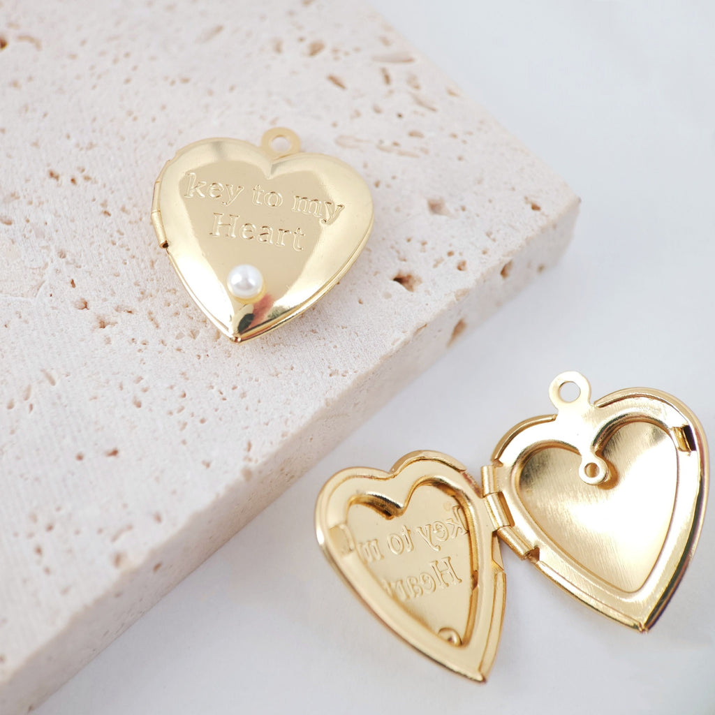 Shiny Heart Locket Charms, 18K Gold Plated, Key to my heart, Love Pendant, Necklace Making Pendants, Jewelry Findings S20433