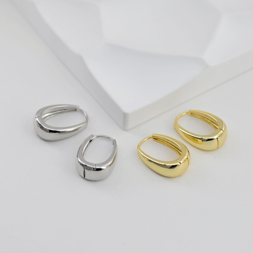 Gold Oval Ear Hoops, 18K Gold/Silver Plated Leverback Earrings, Huggie Hoops Earring D0567