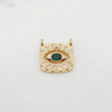 Load image into Gallery viewer, Rectangular Evil Eye Charm, 18K Gold Plated,  Pave CZ Eye Pendant, 22.8x22mm, Necklace Making Charm, Jewelry Findings S20380