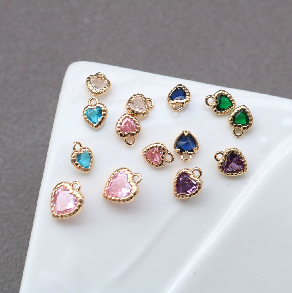 10pcs Tiny Heart Charms, Cubic Heart Charm,  18K Gold Plated CZ Pave Love Pendant, Necklace Making Pendants, Jewelry Findings HL064-F135