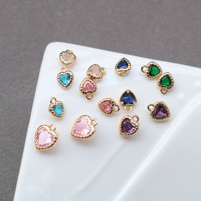 10 قطع من دلايات القلب الصغيرة، دلاية قلب مكعب، قلادة حب مرصعة بأحجار الزركونيا المكعبة مطلية بالذهب عيار 18 قيراطًا، قلادات لصنع القلائد، قطع مجوهرات HL064-F135