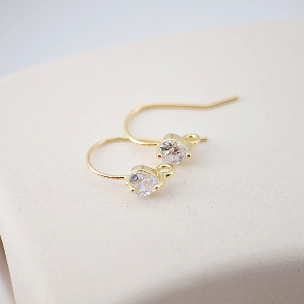 18K Gold Plated Ear Wires, heart Cubic Pave Earring Hooks, Nickel Free, Fish Hooks, Ear Wires for Jewelry Making D0169