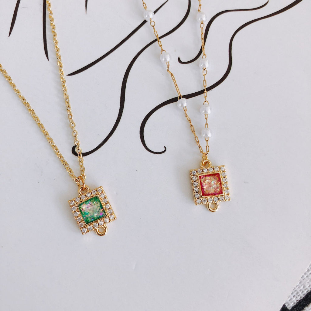 10 conectores cuadrados de resina con colgante de lámina dorada, pavé de circonitas cúbicas, para pulsera y collar, chapado en oro de 14 quilates, accesorios de joyería MY055-F002