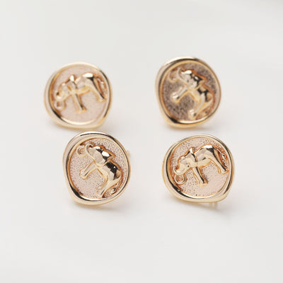 Stamped Elephant Stud Earrings with Loops, Animal Stud Earring Nickel Free, 13.5mm, Hypoallergenic Earring Findings JG007