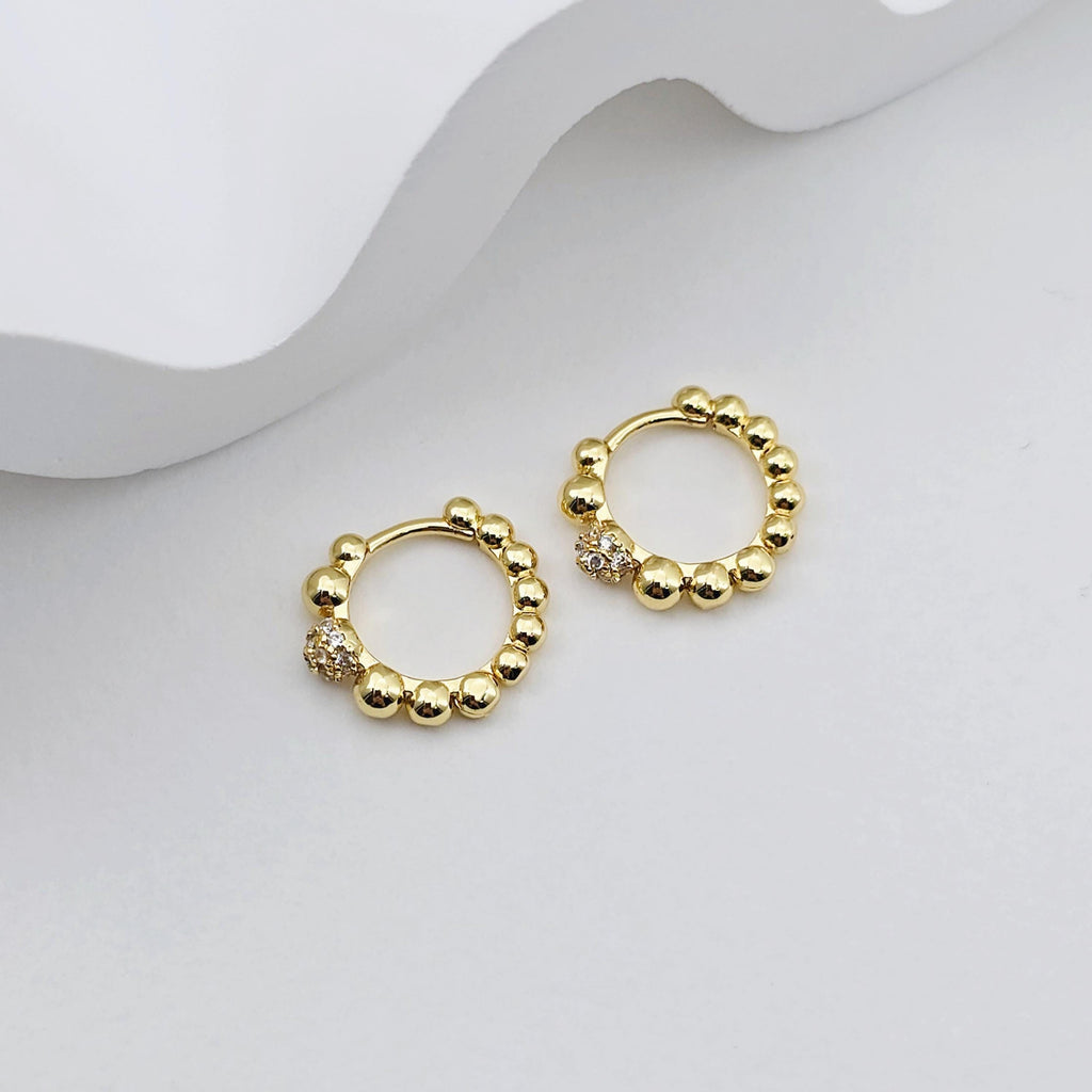 18K Gold Plated Round Beads Hoop Earring, Huggie Hoops Earring Parts, Spring Ear Hoops, 14.7*13mm, hoop earrings S1245