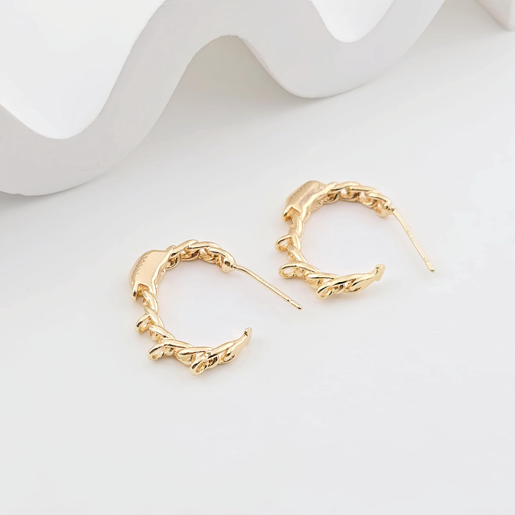 Twisted C Shape Earrings Post With 3 Loops, 14K Gold Plated, S925 Silver Ear Pin Nickel Free Earrings, Earring Findings ZX288