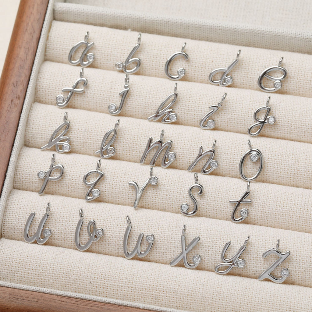 Dainty Cubic Alphabet Letter Charm, 14K Gold/ Silver Plated CZ Pave Initial Pendant, 8x12mm, Necklace Bracelet Earring Making GZ385