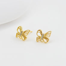 Load image into Gallery viewer, Butterfly Post Earring, 18K Real Gold Plated Brass Stud Earring With Loop, S925 Silver Pin, Nickel Free, Earring Finding D0416
