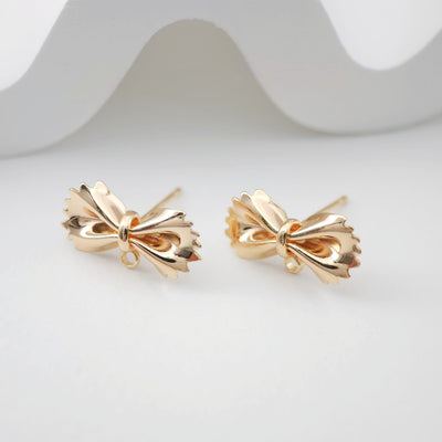 4pcs Gold Bow Earring Post With Loop, S925 Silver Ear Pin Nickel Free Earrings, Bowtie Ear Stud Loop, Hypoallergenic Earring Findings ZX194