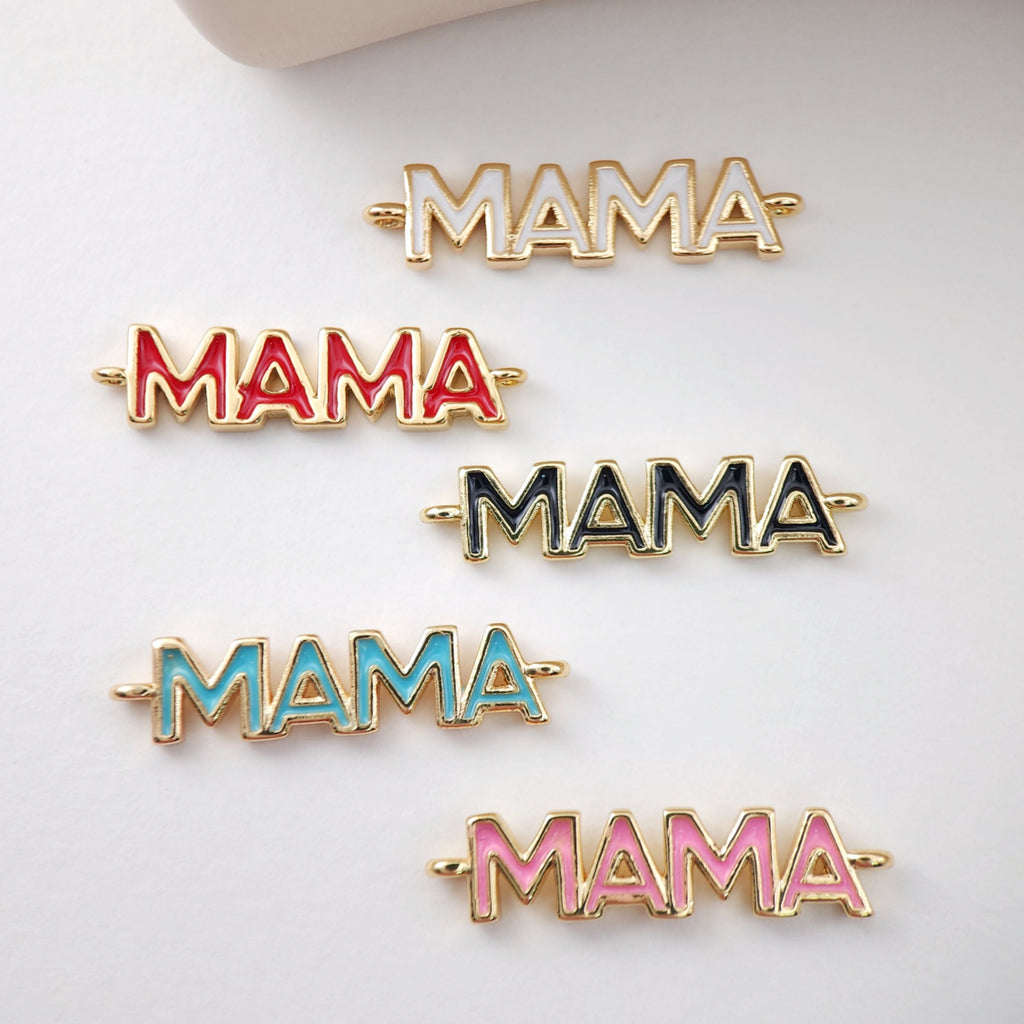 Cubic MAMA Connector, 18K Gold Plated Micro CZ Pave Connector Mom Charm, Necklace Making Findings, Jewelry Finding Gift for Mom S1128