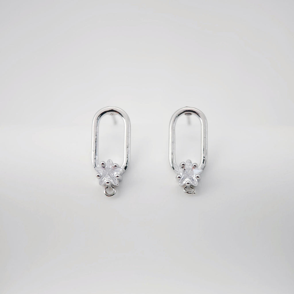 2pcs 18K Gold Oval Post With Loop, CZ Pave, S925 Silver Pin, 17.7*7.4mm, Stud Earring Nickel Free, Hypoallergenic Earring Findings D0234