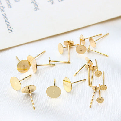 10pcs 18K Gold Flat Earring Post , 4mm/6mm/8mm,  Flat Back Round Earring Post, Hypoallergenic Stud Earring Findings TH031-ZX7030