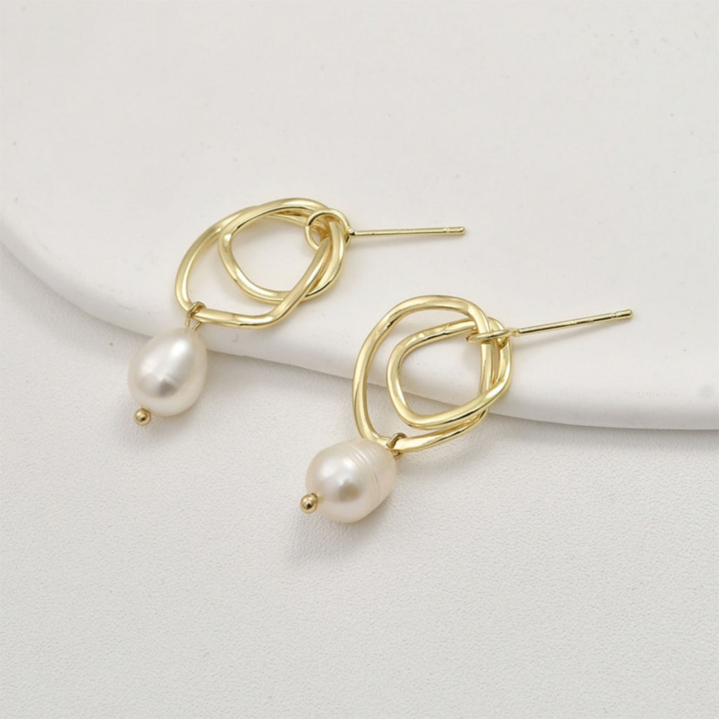 قرط أذن غير منتظم بحلقة مزدوجة، دبوس أذن من الفضة الاسترلينية 925 خالٍ من النيكل، مشبك أذن ذهبي/فضي، قرط مضاد للحساسية LL196