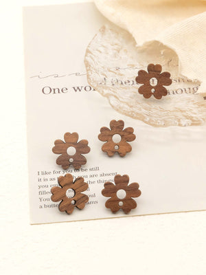 4PCS Wood Earrings, Flower Type Wooden Earrings for women, Reclaimed Walnut Wood, Nickel Free,Boho Wood Earring Finding JT938-JT001