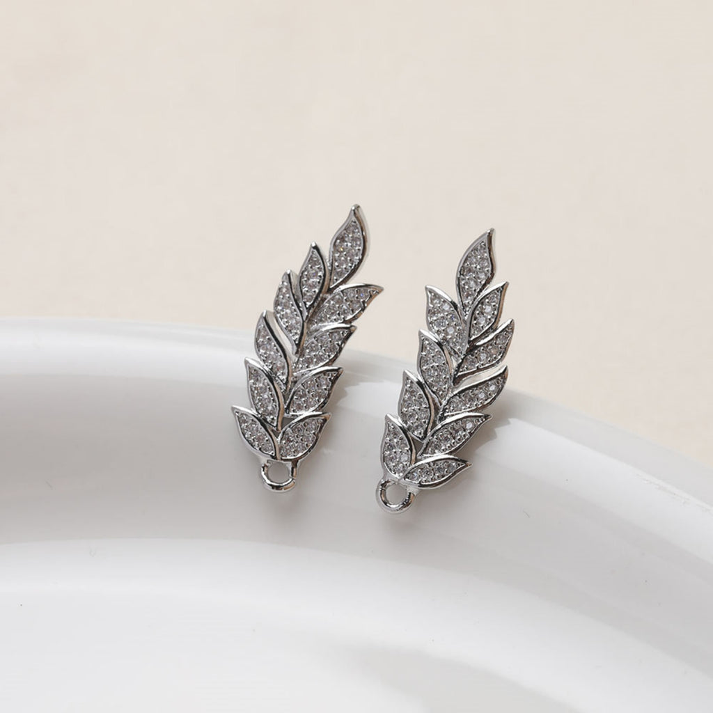 قرط على شكل ورقة شجر مع حلقة، دبوس أذن من الفضة الاسترلينية 925، أقراط خالية من النيكل، قرط أذن مرصع بأحجار الزركونيا المكعبة، نتائج قرط مضادة للحساسية GZ394