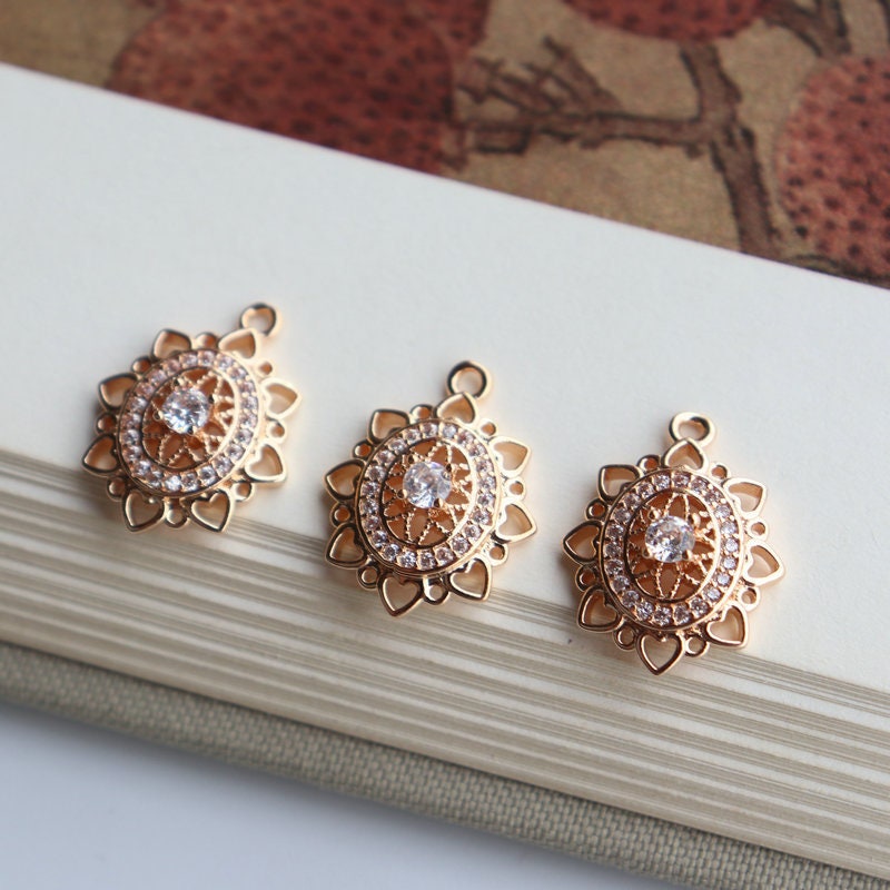 5pcs CZ Pave Boho Oval Charm, Cubic Zircon Crystal Pendant, Bracelet Necklace Pendant, 14K Real Gold Plated, Jewelry Findings JY055-F079