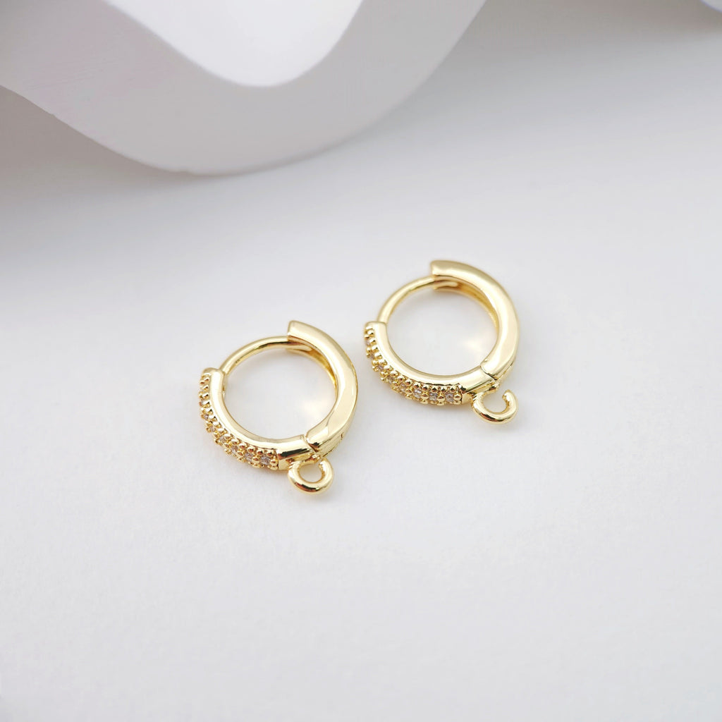 CZ Pave Earring Hoop, Gold Plated Huggie Hoop Earring with Loop, Huggie Hoops DIY Earring  Findings,Handmade Earring Supplies D0110