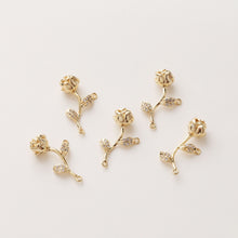 Load image into Gallery viewer, Gold Rose Flower Connector Charm with loops, CZ Pave Flower Charm Pendant for Bracelet Necklace Earring, Jewelry Findings JH029