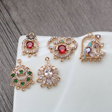 Load image into Gallery viewer, CZ Pave Geometric Flower Charm, Cubic Zircon Crystal Pendant, Multiple Holes, 14K Real Gold Plated, Jewelry Findings HL012-F192