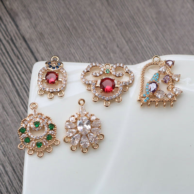 CZ Pave Geometric Flower Charm, Cubic Zircon Crystal Pendant, Multiple Holes, 14K Real Gold Plated, Jewelry Findings HL012-F192