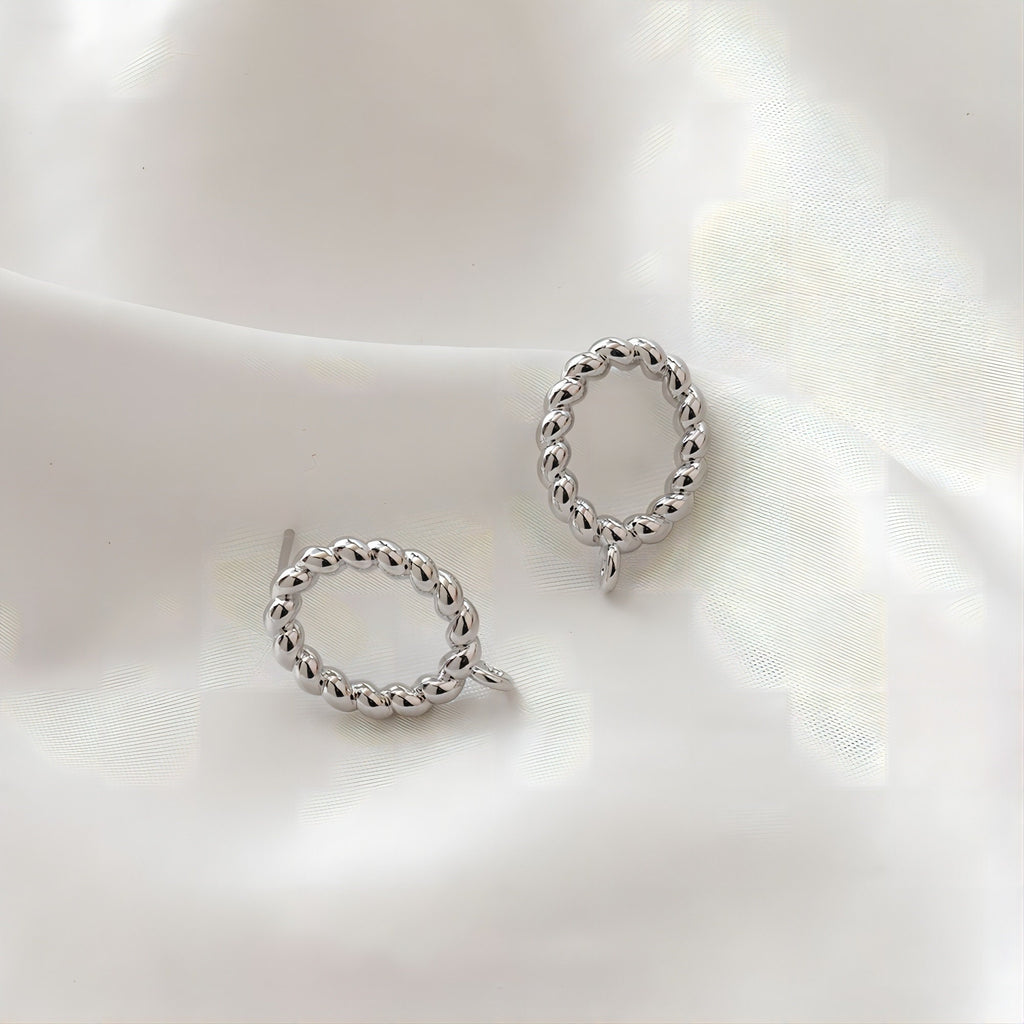 Oval Twisted Post with Loop, S925 Silver Ear Pin Nickel Free Earring, Gold/Silver Ear Stud, Hypoallergenic Earring Finding JJ015
