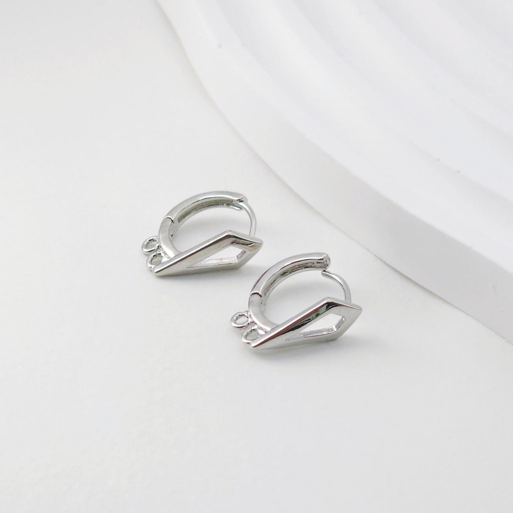 Geometric English lock with Two loops, Gold/Rhodium Plated Earring hoop, Hypoallergenic, DIY Handmade Earring Findings Supplies D0093