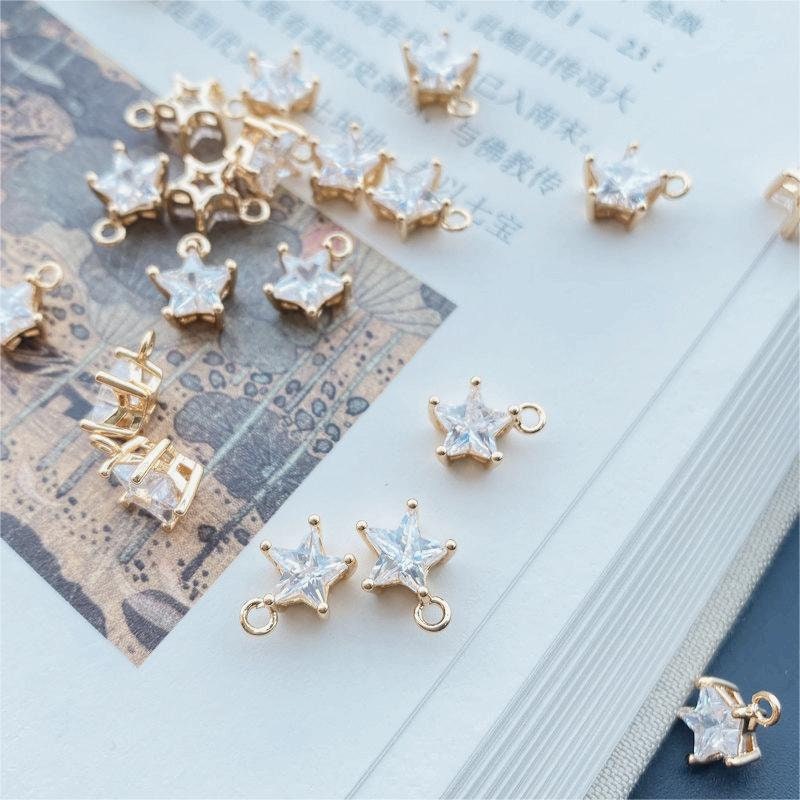20pcs CZ Pave Tiny Star Charm, Crystal Pendant, Earring Connectors, Real Gold Plated Brass Earring Charms, Jewelry Findings JY036-F048