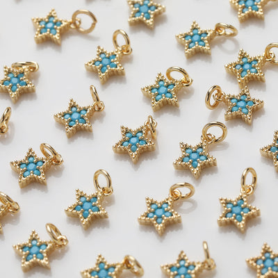 Star Charm, Turquoise Pave Pendant, Real Gold Plated Brass Earring Charms, Jewelry Findings GZ396