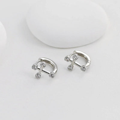 Cross Ear Hoops Pave CZ, Round Hoops, 13mm, 18K Gold Plated Leverback Earrings, Huggie Hoops Earring D0552