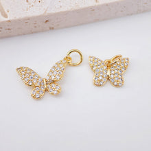 Load image into Gallery viewer, Dainty Butterfly Charm, 18K Gold Plated Pendant, CZ Pave, Animal Charm, 12x15mm, Necklace Jewelry Finding S779