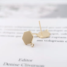 Load image into Gallery viewer, 10pcs Gold Hexagon Earring Post With Loop, S925 Silver Ear Pin Nickel Free Earrings, Ear Stud Loop, Hypoallergenic Earring Findings Z058