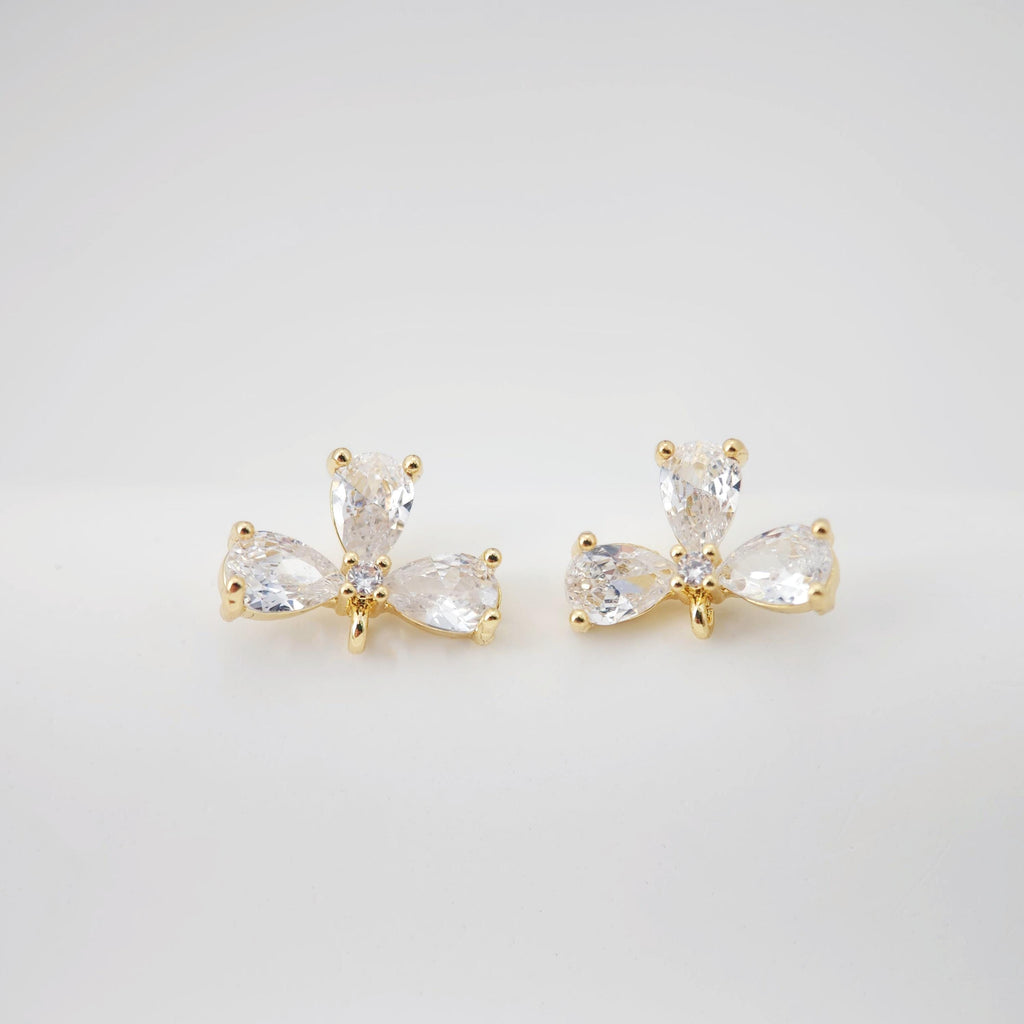 Cubic Zirconia Flower Post Earrings, Gold Plated Earring Post with Loop, Hypoallergenic, Handmade Earring Finding,DIY Earring Supplies D0241