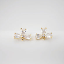 Load image into Gallery viewer, Cubic Zirconia Flower Post Earrings, Gold Plated Earring Post with Loop, Hypoallergenic, Handmade Earring Finding,DIY Earring Supplies D0241