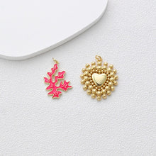 Load image into Gallery viewer, Enamel Marine Life Charms, Coral Pendant, Gold Plated Charms, Bubble Heart Charm, Bracelet Making, Jewelry Findings S1371