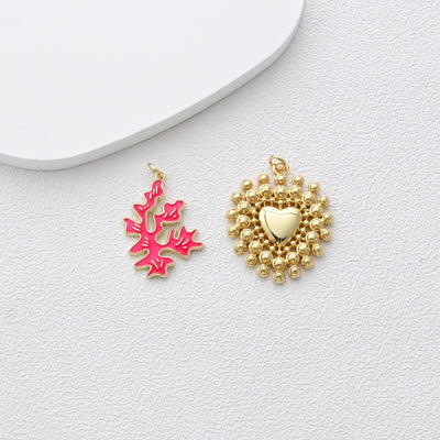 Enamel Marine Life Charms, Coral Pendant, Gold Plated Charms, Bubble Heart Charm, Bracelet Making, Jewelry Findings S1371