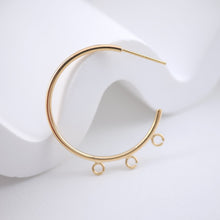 Load image into Gallery viewer, C Shape Earrings Post with 3 loops, 18K Gold, S925 Silver Pin, Nickel Free Hoops, Ear Stud Hypoallergenic Earring Findings ZX244