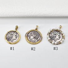 Load image into Gallery viewer, Antique Silver Boho Head Pendant, Boho Coin Charm, Gold Plated, Necklace Making Charm, Jewelry Findings S20699