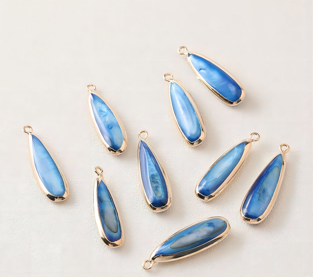 Drop Shape Shell Pendant, 14K Gold Plated, Stained Shells Charm, Necklace Making, Jewelry Making Findings GK021