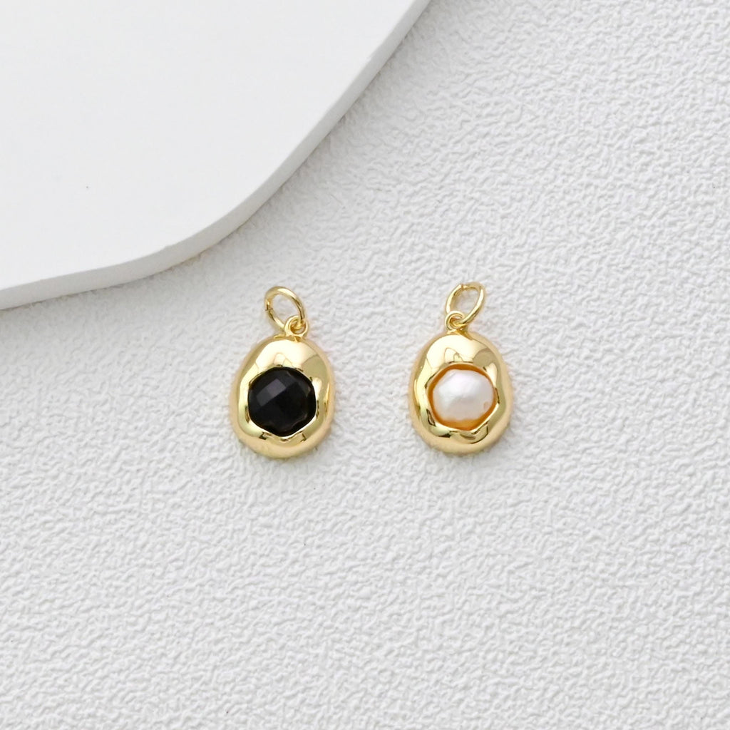 Dijes ovalados de oro, chapado en oro brillante de 18 quilates, colgante ovalado, dijes para hacer collares, accesorios de joyería S1359