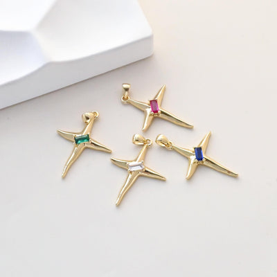 North Star Charms,  Crystal Cubic Pave Star Pendant, 18K Gold Plated, Necklace Making Star Charms, Jewelry Findings S1339