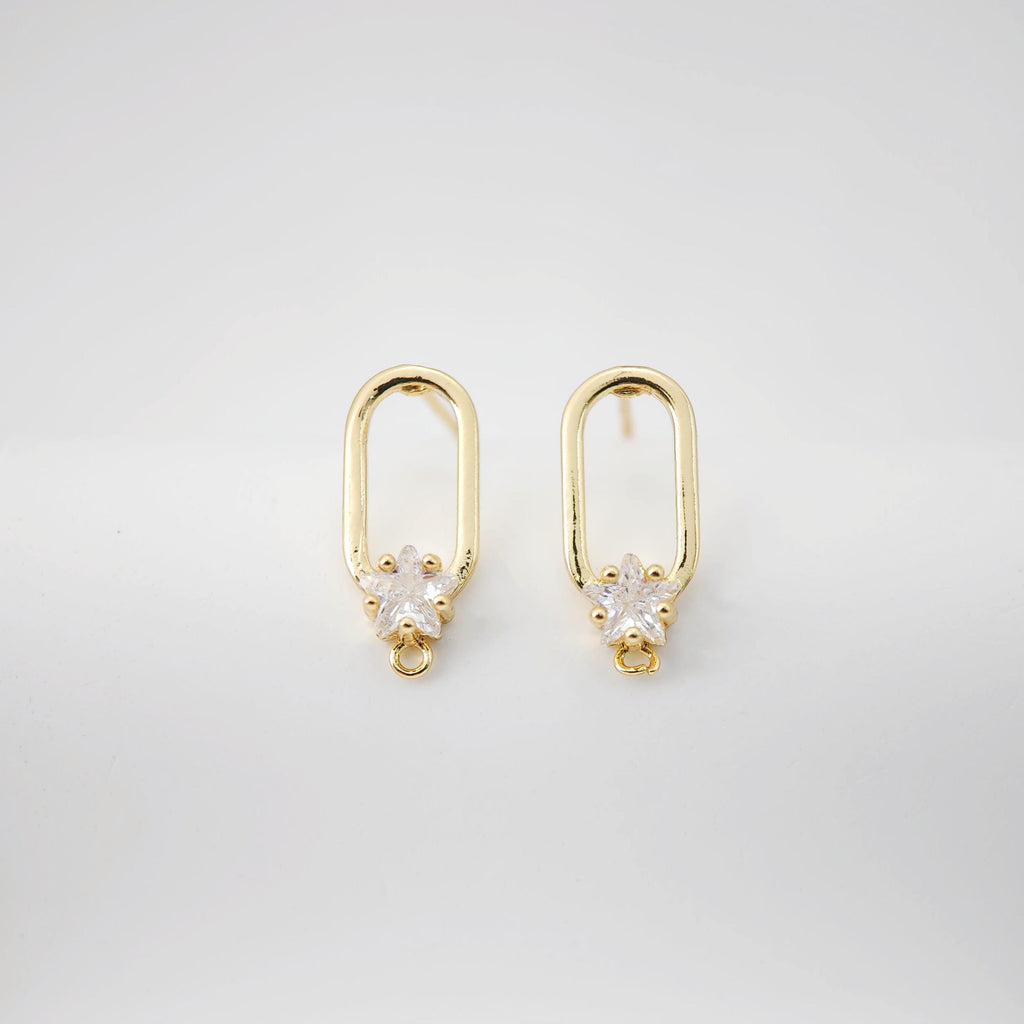 2pcs 18K Gold Oval Post With Loop, CZ Pave, S925 Silver Pin, 17.7*7.4mm, Stud Earring Nickel Free, Hypoallergenic Earring Findings D0234