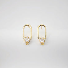 Load image into Gallery viewer, 2pcs 18K Gold Oval Post With Loop, CZ Pave, S925 Silver Pin, 17.7*7.4mm, Stud Earring Nickel Free, Hypoallergenic Earring Findings D0234
