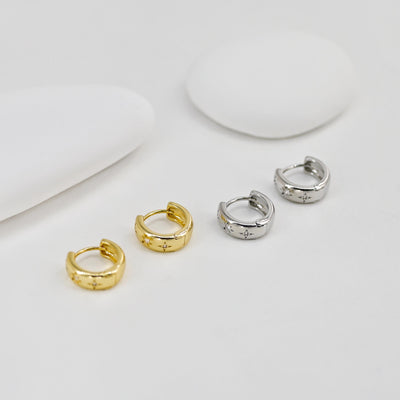 Star Cubic Zirconia Ear Hoops, Round Hoops, 14mm, 18K Gold Plated Leverback Earrings, Huggie Hoops Earring D0526