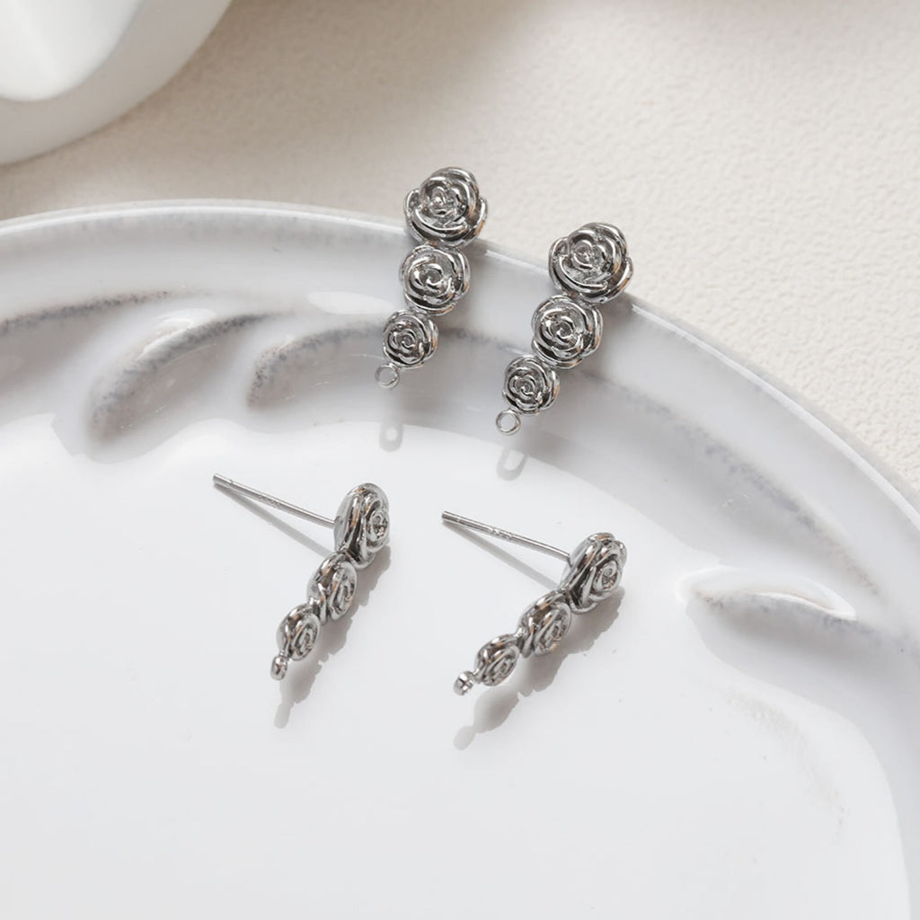 Rose Ear Stud, S925 Silver Ear Pin Nickel Free Earrings, Gold/Silver Stud Earrings, Hypoallergenic Earring Findings BB005-D0131