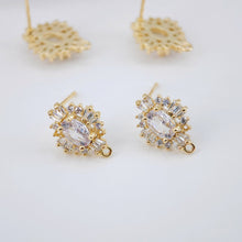 تحميل الصورة إلى عارض المعرض، أقراط على شكل معين من الزركونيا المكعبة، أقراط على شكل زهرة ذهبية مع حلقة، مضادة للحساسية، قطع أقراط، لوازم صنع أقراط يدوية الصنع D0042