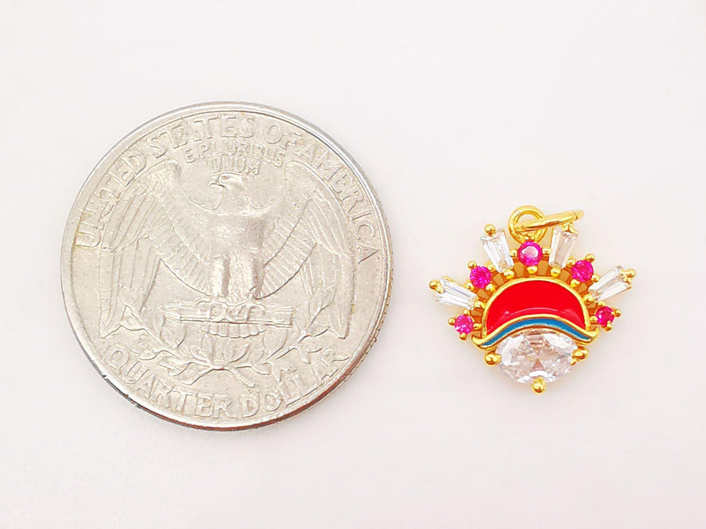 Bride Charms, Enamel Clowns Charm, 18K Gold Plated Cubic Pave Charms, Necklace charms, Jewelry Findings