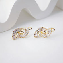 تحميل الصورة إلى عارض المعرض، أقراط على شكل مروحة من الزركونيا المكعبة، عمود قرط مطلي بالذهب مع حلقة، نتائج القرط، لوازم صنع الأقراط يدويًا D0227