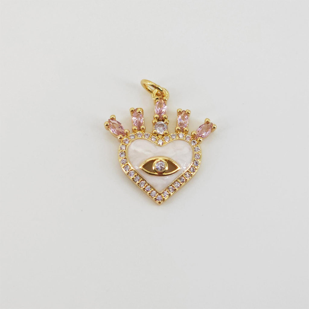 Dije de ojo malvado en forma de corazón, colgante de ojo esmaltado bañado en oro de 18 quilates, 21 x 19 mm, para hacer collares, accesorios de joyería S20808